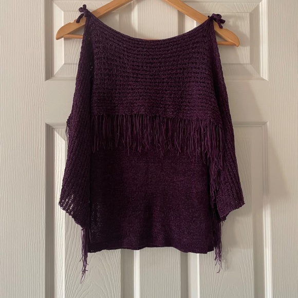 Purple Open Shoulder Knit Top - Picture 4 of 5